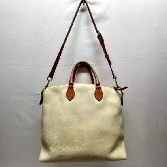 Dooney & Bourke Dillen Double Pocket Convertible Satchel Cream Pebbled Leather - Picture 4 of 16